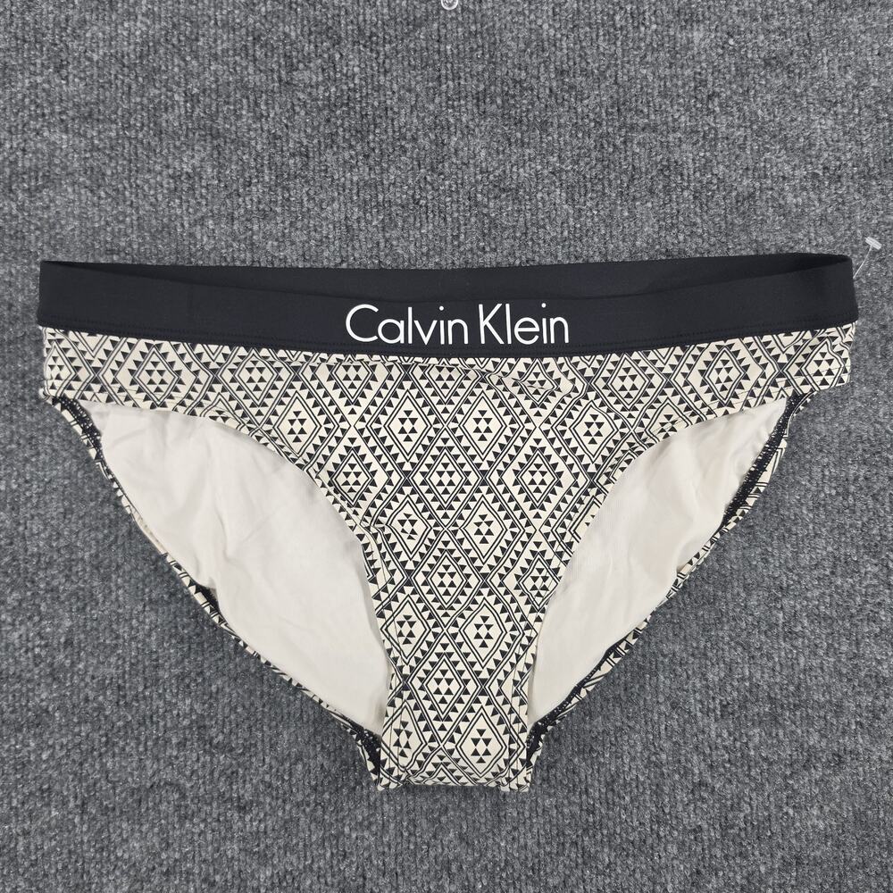 Calvin Klein Women XL Black White Geometric Bikini Bottom Logo Waist Swimwear